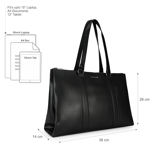 Image of Fastrack Structured Laptop Tote Bag for Women | Faux Leather Work Bag with 15-Inch Padded Sleeve, 3 Compartments, Utility Pockets, Zip Closure | Elegant Office and Travel Tote