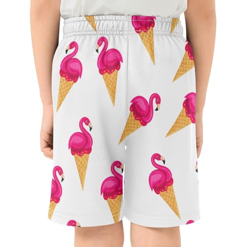 J JOYSAY Flamingo Icecream Cone Boys Athletic Shorts Kids Youth Casual Shotrs with Elastic Waistband Pockets3