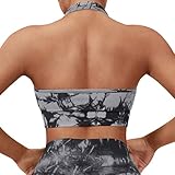 SUUKSESS Women Seamless Halter Sports Bra Open Back Padded Workout Crop Tank Tops (Black Tie Dye, S)
