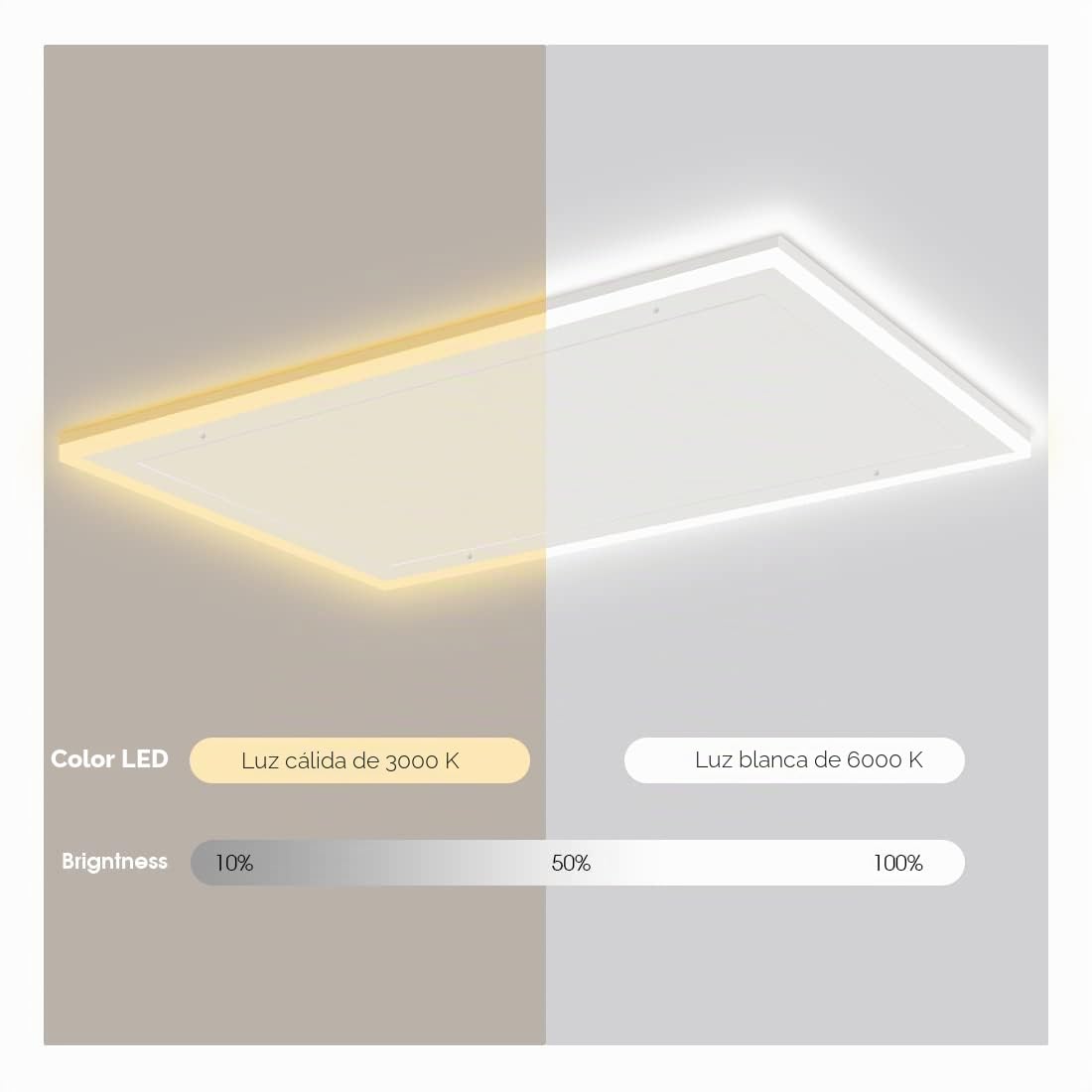 Calefacción por infrarrojos con termostato, calefacción de techo de 700 W, iluminación LED, luz blanca fría/cálida, brillo ajustable, calefacción por infrarrojos