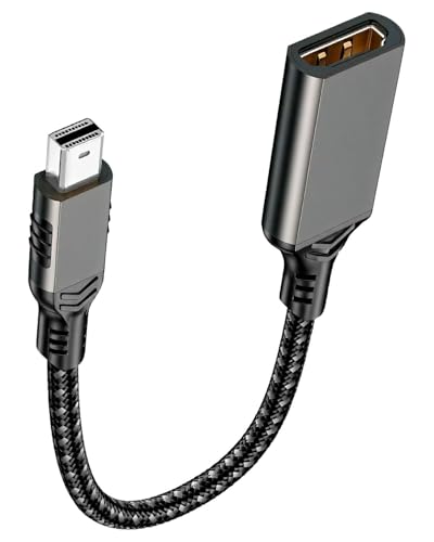 Mini DisplayPort to HDMI Adapter Thunderbolt to HDMI Converter 4K Aluminum Shell Mini DP Male to HDMI Female Cable Nylon Braided and Gold Plated Connector for MacBook Air/Pro Projector Monitor, 20cm