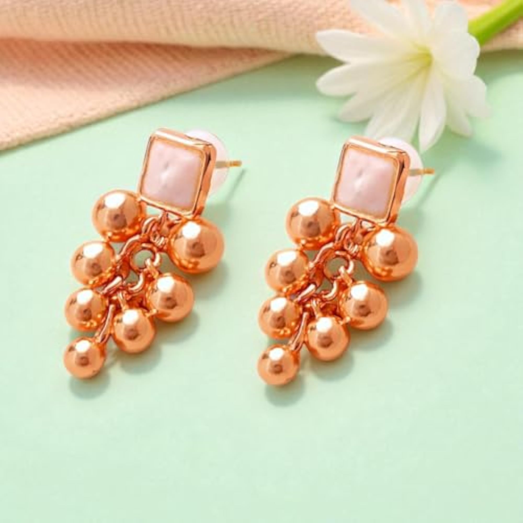 Contemporary Drop Earrings with Metallic Beads, Stylish Accessories