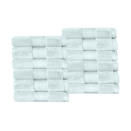SUPERIOR Turkish Cotton 12-Piece Face Towel Set, Small Absorbent Towels for Quick Drying, Washcloths for Guest Bath, Master Bathroom, Gym, Spa, Airbnb, Apartment, Kids, Home Accessories, Dusty Aqua