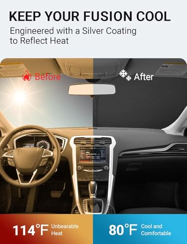 Image of Proadsy 2026 Upgrade Front Windshield Sun Shade Foldable Sunshade Protector Custom Fit 2013-2021 Ford Fusion Sedan Accessories