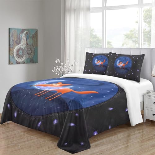 Housse de couette 220x240 renard 3D parure de lit microfibre avec fermeture éclair king size
