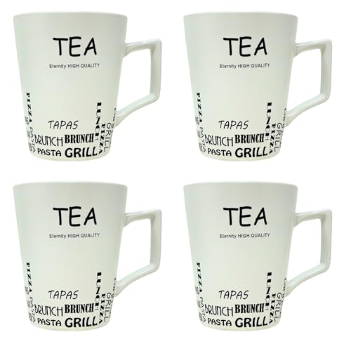 NAMAI - Set di 4 Tazze Da The, 300 ML, 11CM Altezza x 8,5CM Diametro, Porcellana Resistente, Adatte in Lavastoviglie e Microonde, Design Elegante, Idea Regalo