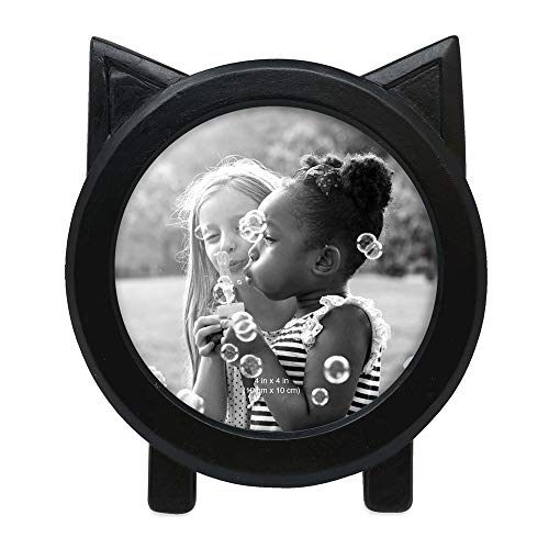Isaac Jacobs 4X4 Round Resin Sentiment Cat Picture Frame With Ears, Photo Tabletop & Wall Display Hanging Display & Home Décor (Black) #TOP1