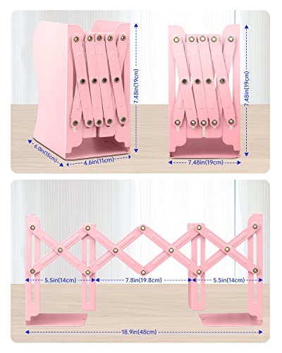 Adjustable Bookends, Metal Book Ends For Shelves Heavy Book, Desk Magazine File Organizer For Home, Office, Books, Papers, Extends Up To 19 Inches (Pink) #TOP1