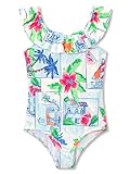 Dvenki Girls' One Piece Swimwear for Kids Quick Dry Ruffle Adjustable Straps Flower House Print Swimsuit Set Size 2T/3T