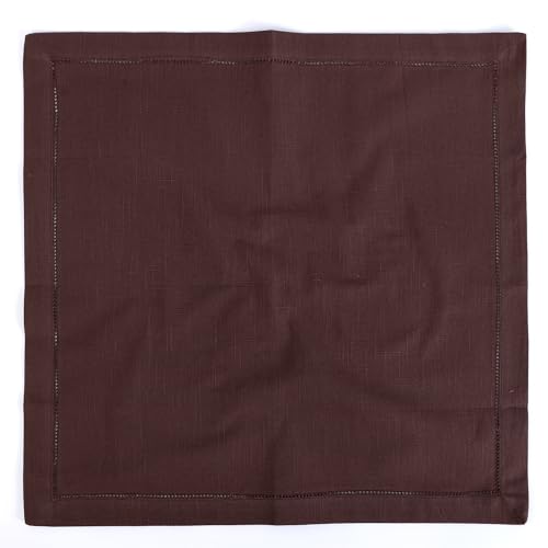 Image of FINGERCRAFT Hemstitched Cotton Table Napkins - Set of 12, 20x20 Inch, 100% Cotton Cloth Napkins with Faggoting Stitching - Durable & Elegant for Parties, Hotels, Everyday Use (Chocolate Slub)
