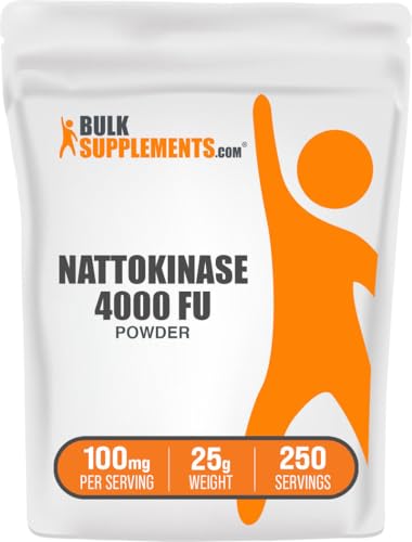 BulkSupplements.com Nattokinase Powder - Natto Powder Nattokinase Supplement Nattokinase 4000 FU - Sourced from Natto Extract 100mg per Serving 25g (0.88 oz) (Pack of 1)