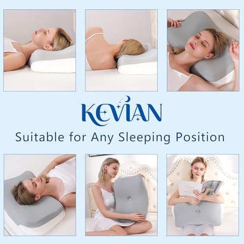 Miniatura 3 de KEVIAN Almohada Cervical Ergonómica Memory Foam, Gris, 60x37x12 cm | Adecuada para Dormir de Lado, Boca Arriba y Boca Abajo, Fundas Desmontables y Lavables