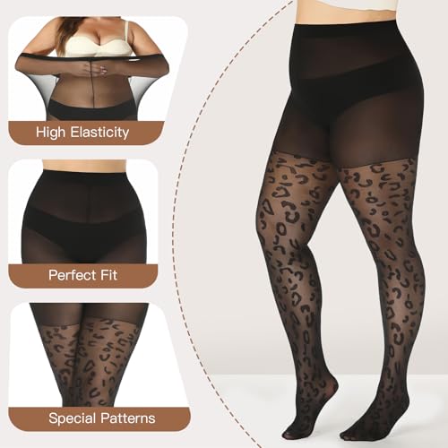 Yilanmy Plus Size Patterned Tights 40D Sheer Pantyhose High Waist Black Polka Dot Halloween Tights for Women2