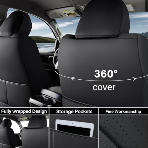 Image of Coverado Tacoma Seat Covers, Car Seat Covers Front Seats, Leather Seat Covers for Cars Car Seat Protector Cushion Tacoma Accessories Custom Fit 2005-2023 Toyota Tacoma Double /Crew Cab(Black)