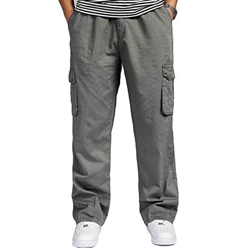 Image of REOUTLOOK Men's Regular‑Fit Cotton Cargo Pants - Elastic Drawstring Waist, 5 Pockets, Breathable Everyday Casual Trousers
