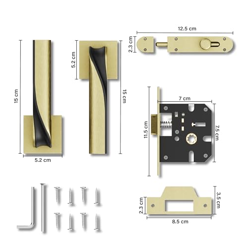 Image of GLOXY Brass Door Lock for Bathroom Door Lock, Balcony Store Room Door knob Lock, Mortise Keyless Handles Set with Brass Baby Latch for Bedroom |Antique & Black Finish (2 Years of Warranty, Pack of 1)