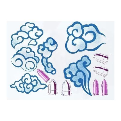 Clouds Temporary Tattoos Full Set for Jinx Arcane Cosplay Prop Hand Body Tattoo Sticker Women Anime Conventions (Dark Blue)