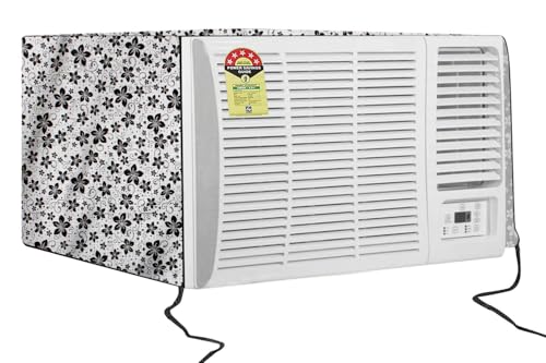 Image of The Furnishing Tree Window AC Cover for 1.5 Ton capacity PVC Waterproof and Dustproof Floral pattern grey