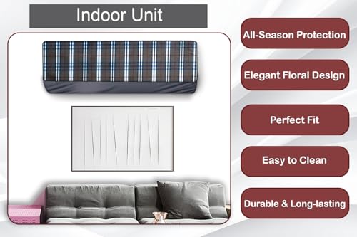 Image of The Furnishing Tree Split AC cover for indoor and outdoor unit of 2 ton waterproof and dustproof Grey Dupplin Check pattern