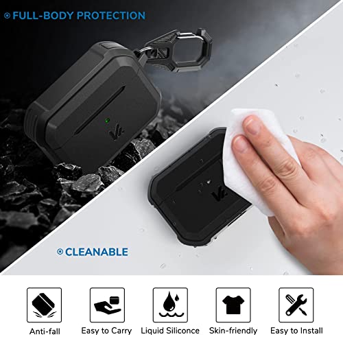 Kmmin Compatible For Airpods Pro Case Cover, Full-Body Rugged Hard Shell Protective Shockproof Case Cover With Carabiner For Apple Airpod Pro Support Wireless Charging[Front Led Visible], Black #TOP1