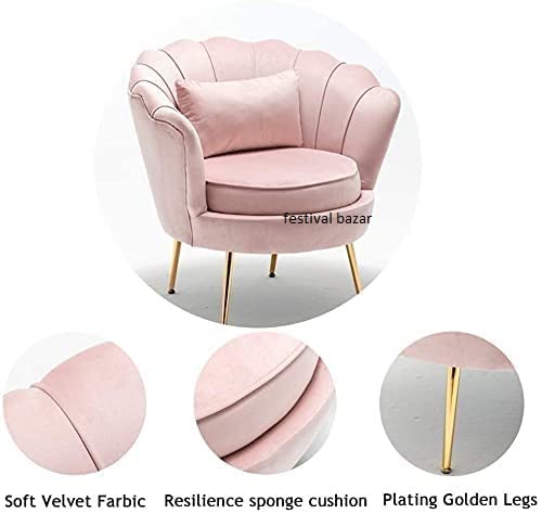 Image of Living Room Vintage Velvet Fabric Tub Armchairs with Metal Leg Armrests Lounge Comfortable Royal & Luxury (Pink, Single Chair)