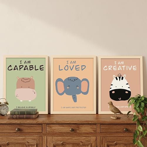 Image of Rousrie Motivational Animals Framed Painting For Kids Posters for Room Decoration, Set of 4 Black Frame Art Prints, Baby Posters for Living Room, A4 Size