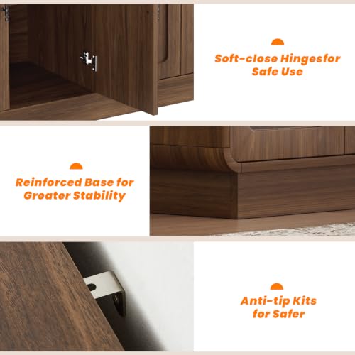 Image of 65.7 inch Sideboard Buffet Cabinet, Credenza Storage Cabinet Walnut & Espresso
