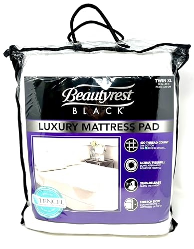 Beautyrest Black Luxury Mattress Pad, White Twin XL 400 Thread Count