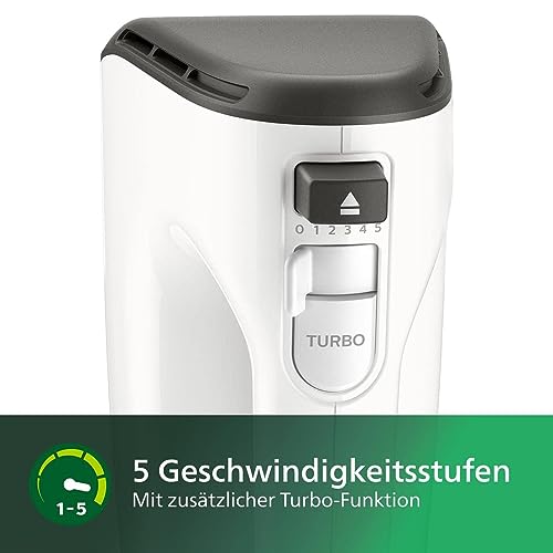 Philips Domestic Appliances HR3741/00 Handmixer, 450 W, 5 Geschwindigkeiten plus Turbo ,21.41 x 20.8 x 11.4 cm, weiß/schwarz – Bild 6