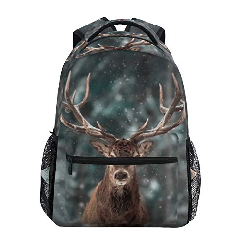 Preisvergleich Produktbild Ahomy Schulrucksack Buchtasche für Teenager Mädchen Jungen Weihnachten Hirsch Männlich im Winter Schnee Wald Reiserucksack Umhängetasche Wandertasche für Damen Herren
