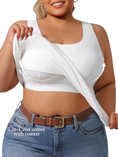 Plus Size Simple Shapewear Top-Sculpting, Tummy Control Vest with Built-in Bra for Fall & Winter-Comfortable Tank Tops