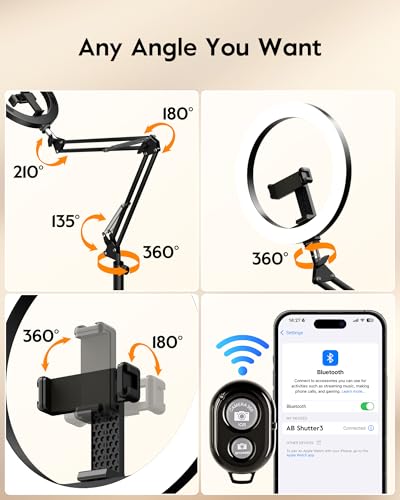 Image of LUXSURE Tripod for iPhone with Light,71 inch Overhead Phone Mount with Phone Holder,Adjustable Ring Light with Stand and iPhone Tripod for Video Recording,Cooking,Painting,TikTok,YouTube