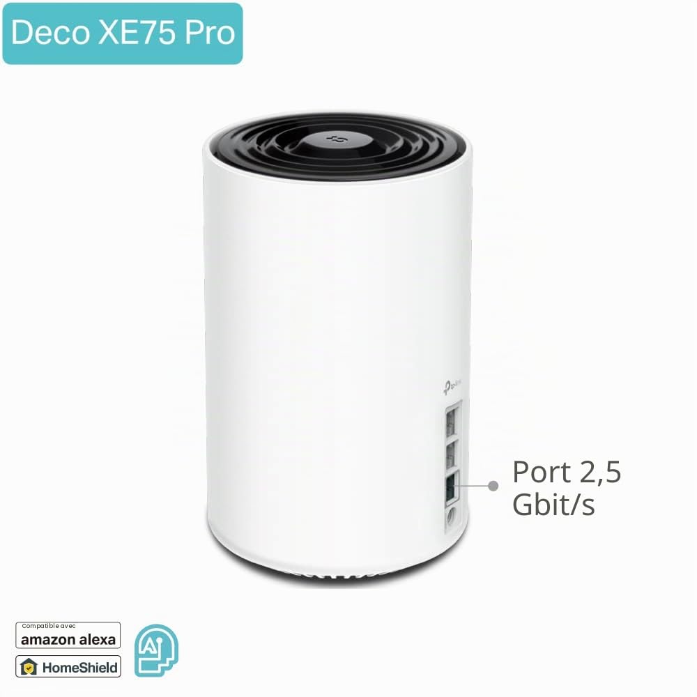 TP-Link Deco XE75 Pro AXE5400 Lot de 3 systèmes Wi-Fi 6E à maille tri-bande pour toute la maison, ports Gigabit, maille alimentée par l'IA, couvre jusqu'à 200 m², 8K, HomeShield