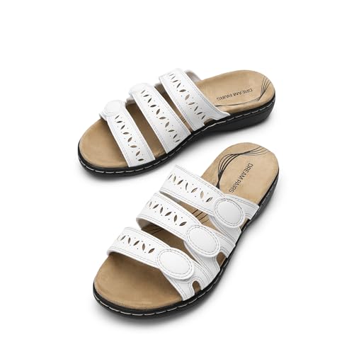 DREAM PAIRS DREAM PAIRS Women's Slide Sandals Comfortable Arch Support Casual Walking Sandals Adjustable Straps Slip On Low Wedge Flat Sandals,Size 11,White,DWUMSS2510