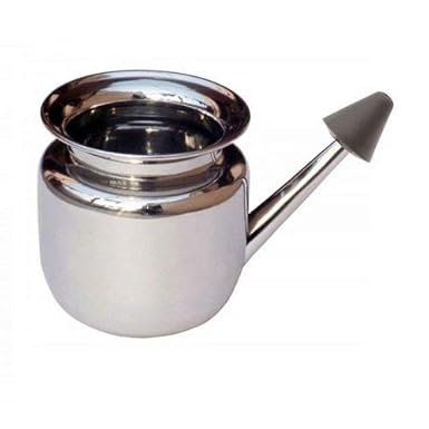 EKIN Stainless Steel Neti Pot with Plastic Black Nostril Dip for Sinus Congestion Saral Yog Jala Welded