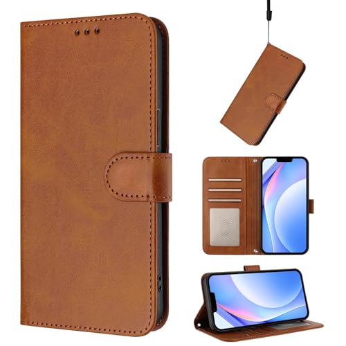 Étui en cuir iPhone 17 Pro marron à rabat arrière magnétique premium