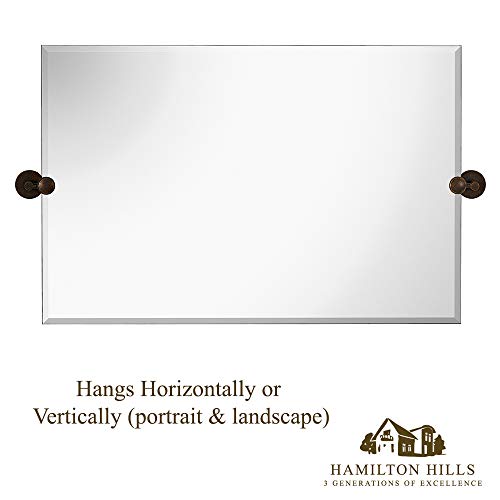Hamilton Hills 20X30 Inch Frameless Pivot Mirrors For Bathrooms With Oil Rubbed Bronze Rounded Wall Brackets | Rectangular Tilting & Farmhouse Wall-Mounted Vanity | Hangs Horizontally And Vertically #TOP4
