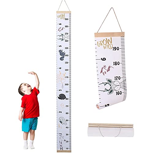 Righello Altezza per Bambini, Tabella Altezza Bambini, Grafico di Crescita Del Bambino, Tela e Legno Rimovibile Attaccatura a Parete Portatile Grafico Altezza Muro per Bambini, Ragazzi, Ragazze