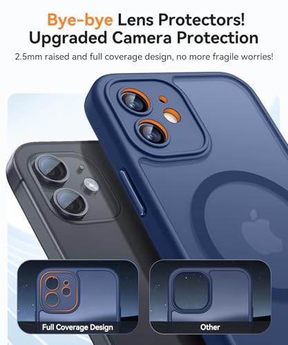 Image of CANSHN Magnetic Compatible with iPhone 12 Case, Upgraded [Full Camera Protection] [Compatible with Magsafe] [Translucent Matte] Shockproof Protective Phone Case Cover 6.1 Inch - Deep Blue