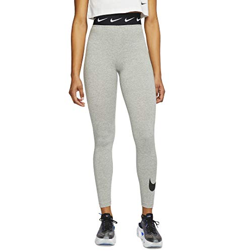 Nike Women's Sportswear High-Waisted Club Swoosh Leggings, Dark Grey Heather/(Black), Medium