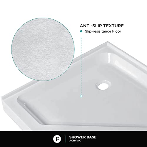 Fine Fixtures Neo Angle Corner Acrylic Shower Base - Non-Slip Textured Surface Shower Floor Pan 32\" x 32\" in White