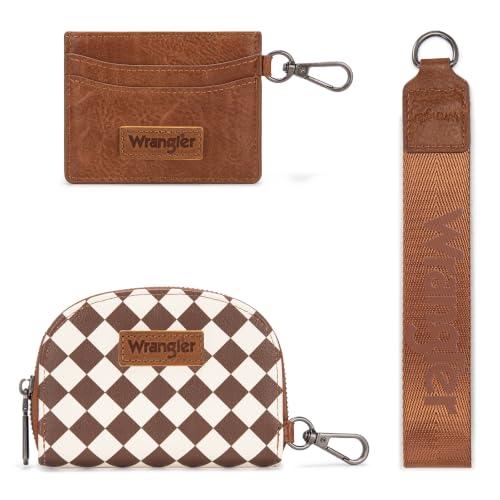 Image of Montana West Wrangler KeyChain Wallet Checkered Wristlet Wallets for Women Western Dual Pouch Wristlet Credit Card Holder Wallet