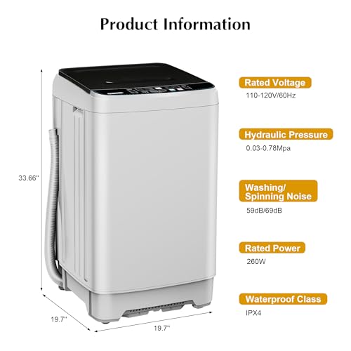 Image of Portable Washing Machine, Full Automatic Portable Washer 17.7lbs Small Washing Machine 10 Wash Programs, 24hr Timer, Drain Hose, Apartment Washer Machines for RV, Dorm, College, Home, Off-White