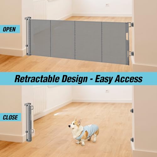24 Inches Tall Retractable Baby Gate for Dogs Short Pet Gates to Step Over Extends Up to 55 Wide Reinforced Mesh Doggie Gates for Indoors Outdoors Small Dog Gate for Stairs Puppy Gate grey Cucciolini Doodles 24 inches tall retractable baby gate for dogs short pet gates to step over extends up to 55 wide reinforced mesh doggie gates for indoors outdoors small dog gate for stairs puppy gate grey cucciolini doodles