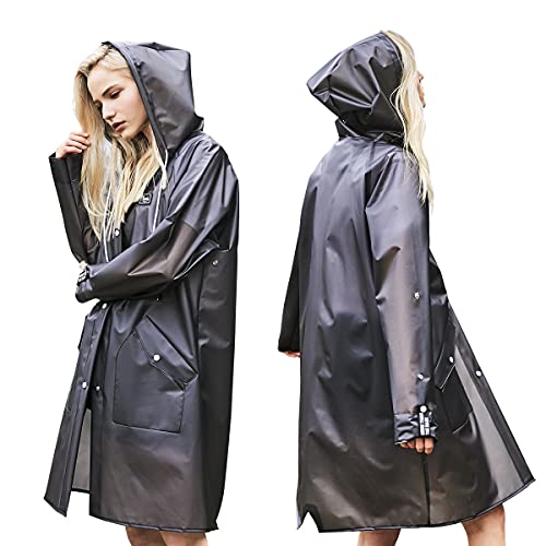 Image of L-Rain Durable TPU Clear Rain Coat for Adults - Women and Men Fashion Hooded Rain Poncho