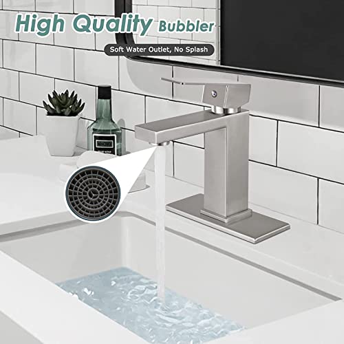 Heyalan Single Handle Bathroom Sink Faucet,Brushed Nickel Sus304 Stainless Steel 1 Hole Basin Mixer Tap For Sink Deck Mount Vessel Sink Faucets Lavatory Vanity With Drain #TOP7