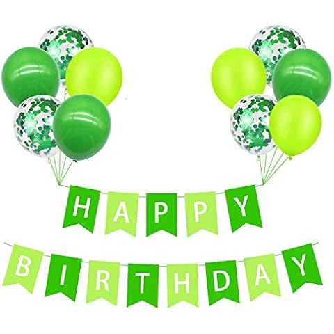 Senmaid Happy Birthday Banner Green, Boys Girls Birthday Large Hanging Bunting Confetti Balloons Garland Party Decoration For Boys Kids Cover