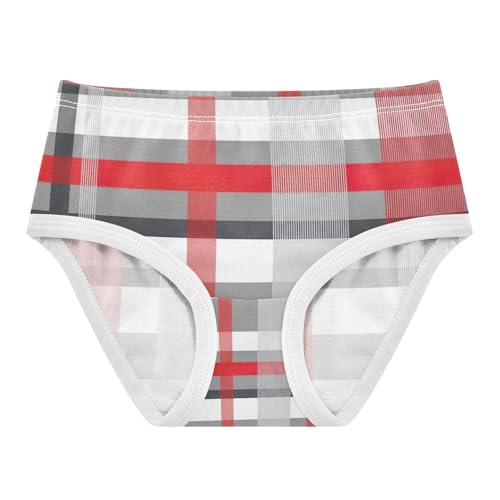 Panties for Girls, Geometric Plaid Gray White Stripes Toddler Briefs, Cotton Underwear Girls, 2T–8 Years
