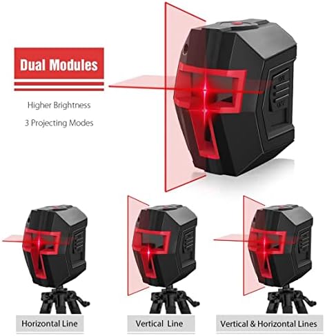 Laser Level, Dual Modules Red Laser Line Projector, Cross Red Laser Level Horizontal and Vertical Cross Line, Switchable and Rotatable 360° Self Levelling Laser Level with Magnetic Base, Dustproof