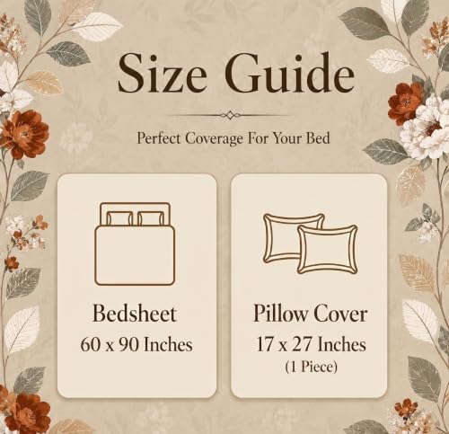 Image of BSB HOME 210 TC Cotton Feel Single Bedsheet with 1 Pillow Cover, Soft & Breathable Floral Printed Bed Sheet, Fade Resistant, Bedding for Home & Bedroom, 60 x 90 Inches (152 x 229 cm) (Terracotta)
